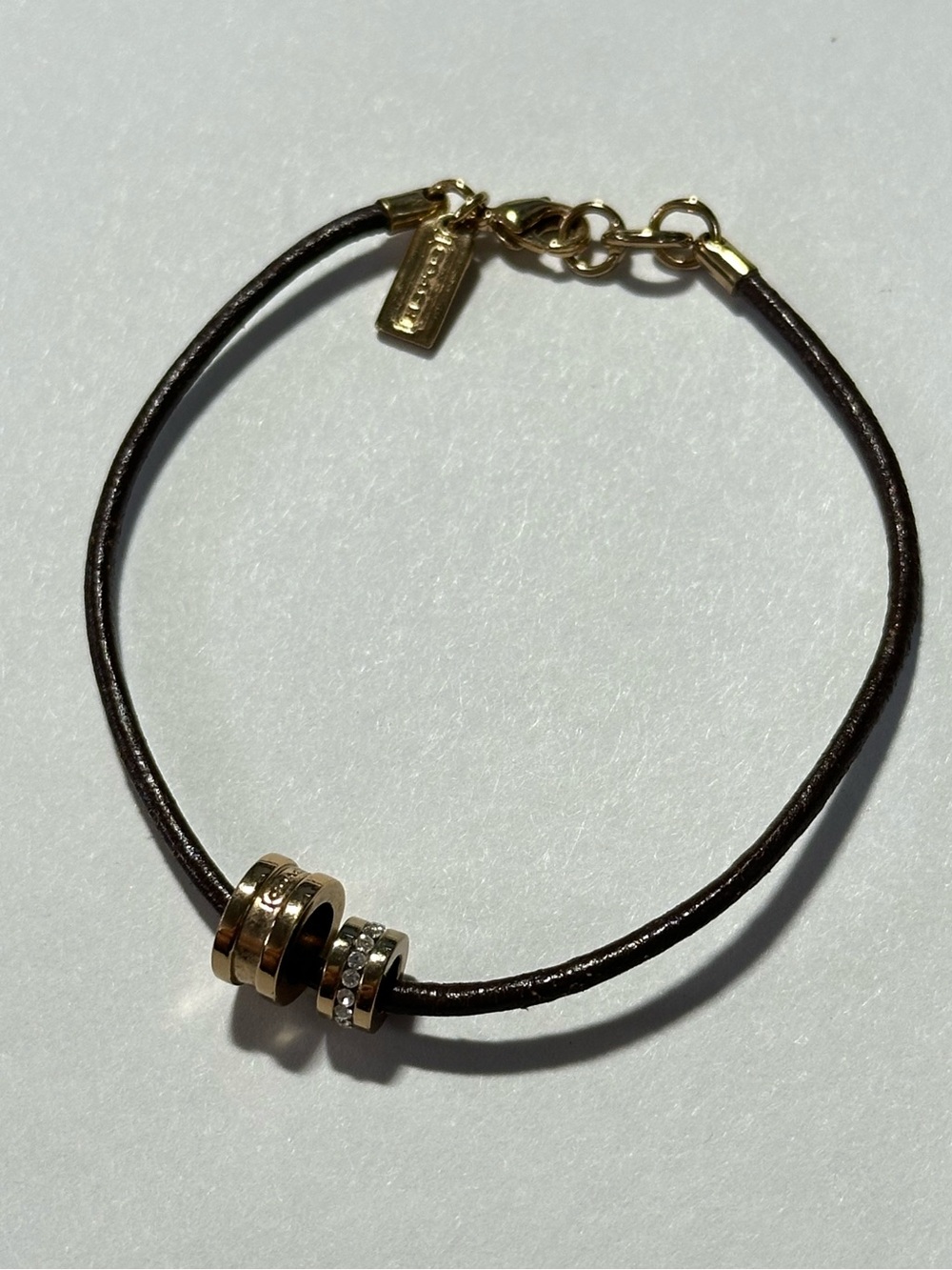Vintage Coach Leather Cord Bracelet w/ Rhinestone Charms McBling Preppy Y2K